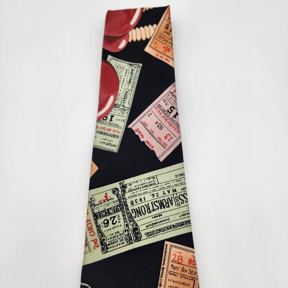 Nicole Miller Mens Tie Vintage 1990 Hand Sewn 100% Silk Boxing Ticket Stubs - Picture 5 of 7